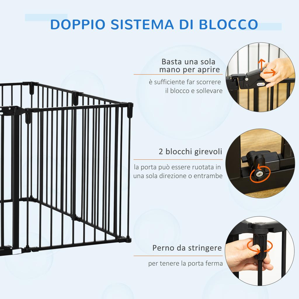 8-Section Folding Dog Safety Gate, Self-Locking and Locking System, Black