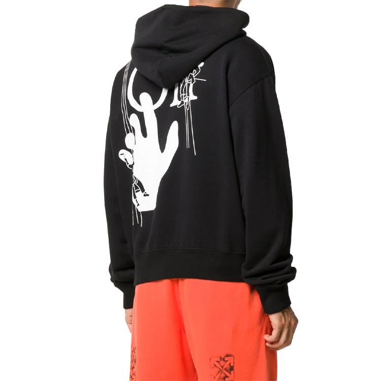 Off-White Gesture Print Hooded Long Sleeve Sweatshirt Men Tops Black OMBB037E20FLE0011001