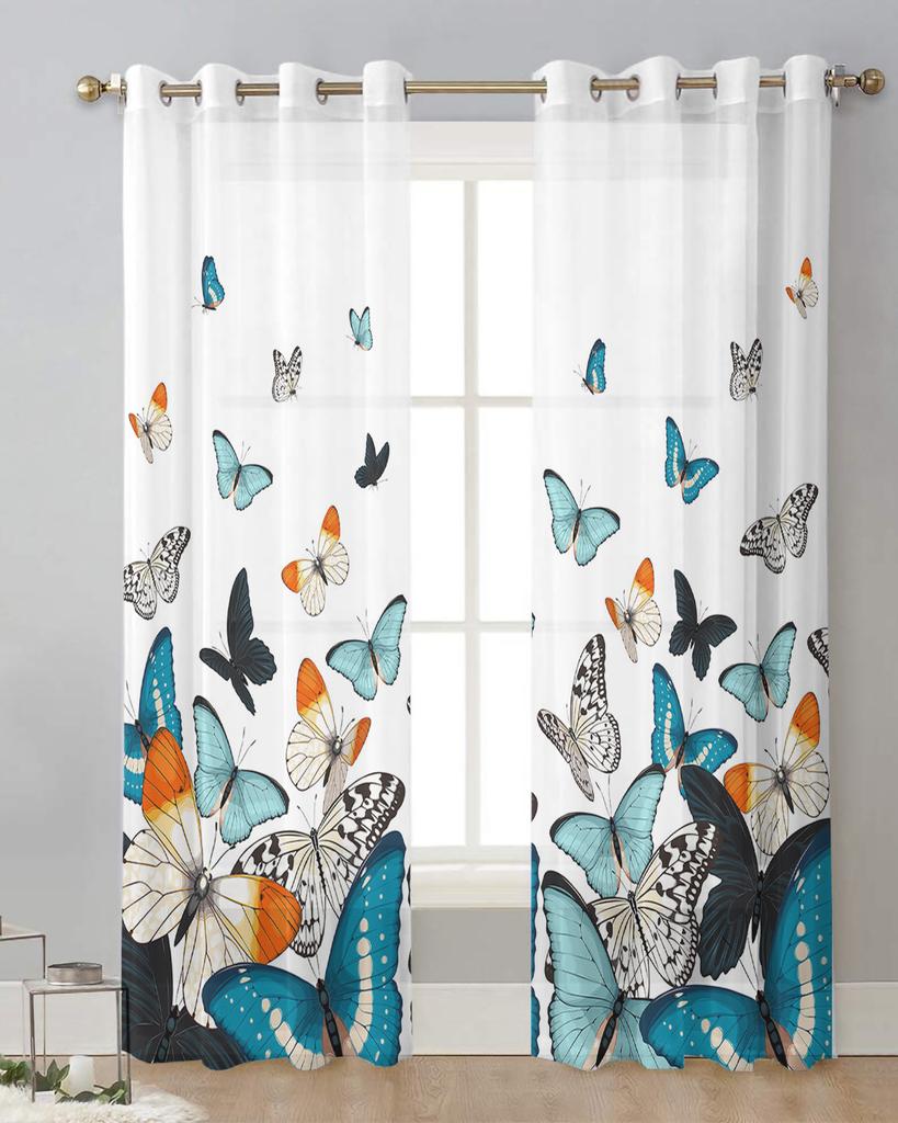 Pastoral Butterfly Gradient Sheer Curtains for Living Room Decoration Window Curtains for Kitchen Tulle Voile Organza Curtains
