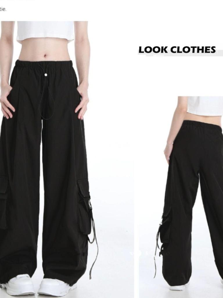 Southeast Asia Exclusive: Women's American Street Style Cargo Pants with Large Pockets and Ribbons