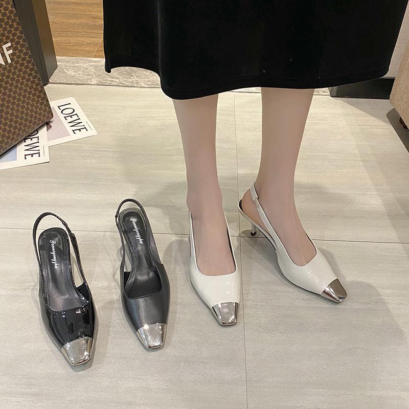 Fashion Stiletto High Heels Women 'S Summer  New Korean Version Baotou Back Empty Sandals Spring Color Matching Buckle Shoes