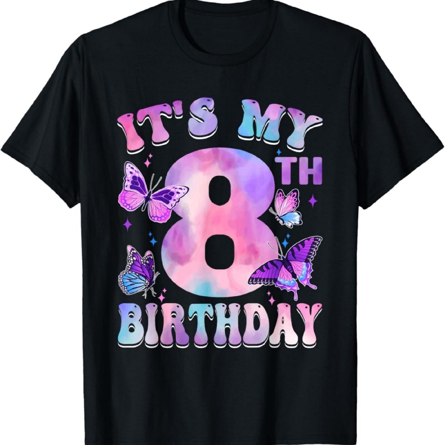 It s My 8th Birthday Butterfly Theme 8 Year Old Party Girl T-Shirt XXXXXL разноцветный