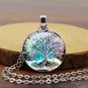 Time Gem Tree of Life Pattern Round Glass Alloy Pendant Necklace