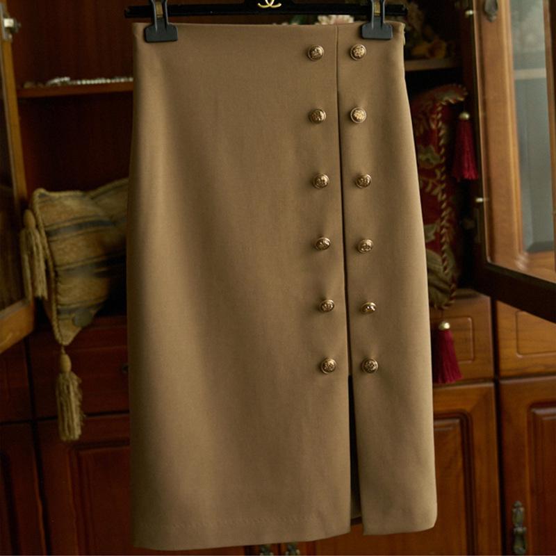 

Женская двубортная юбка средней длины с разрезом Medium верблюд