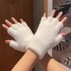 Half-finger winter fuzzy gloves, simple windproof and thickened casual warm gloves,writing gloves,fingerless soft cycling gloves