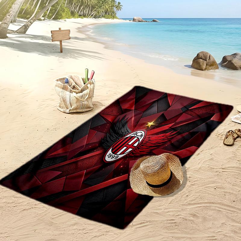 מגבת חוף מודפסת AC Milan, מגבת רכה מתייבשת במהירות, שמיכת חוף מלבנית גדולה ניידת לנסיעות, בריכה