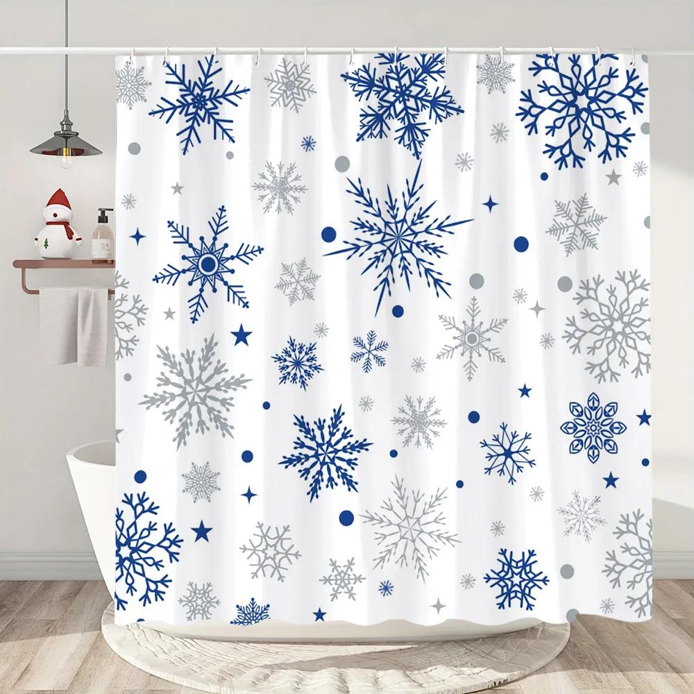Christmas Colourful Snowflake Shower Curtain Christmas Gift Modern Simple Home Bath Curtains Polyester Bathroom Decor With Hooks