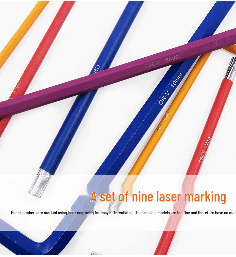 Industrial Color Hex Wrench Set: Chrome Vanadium Ball Head, Torx, Phillips, Star, Medium-Long, Foldable, Multi-Purpose.