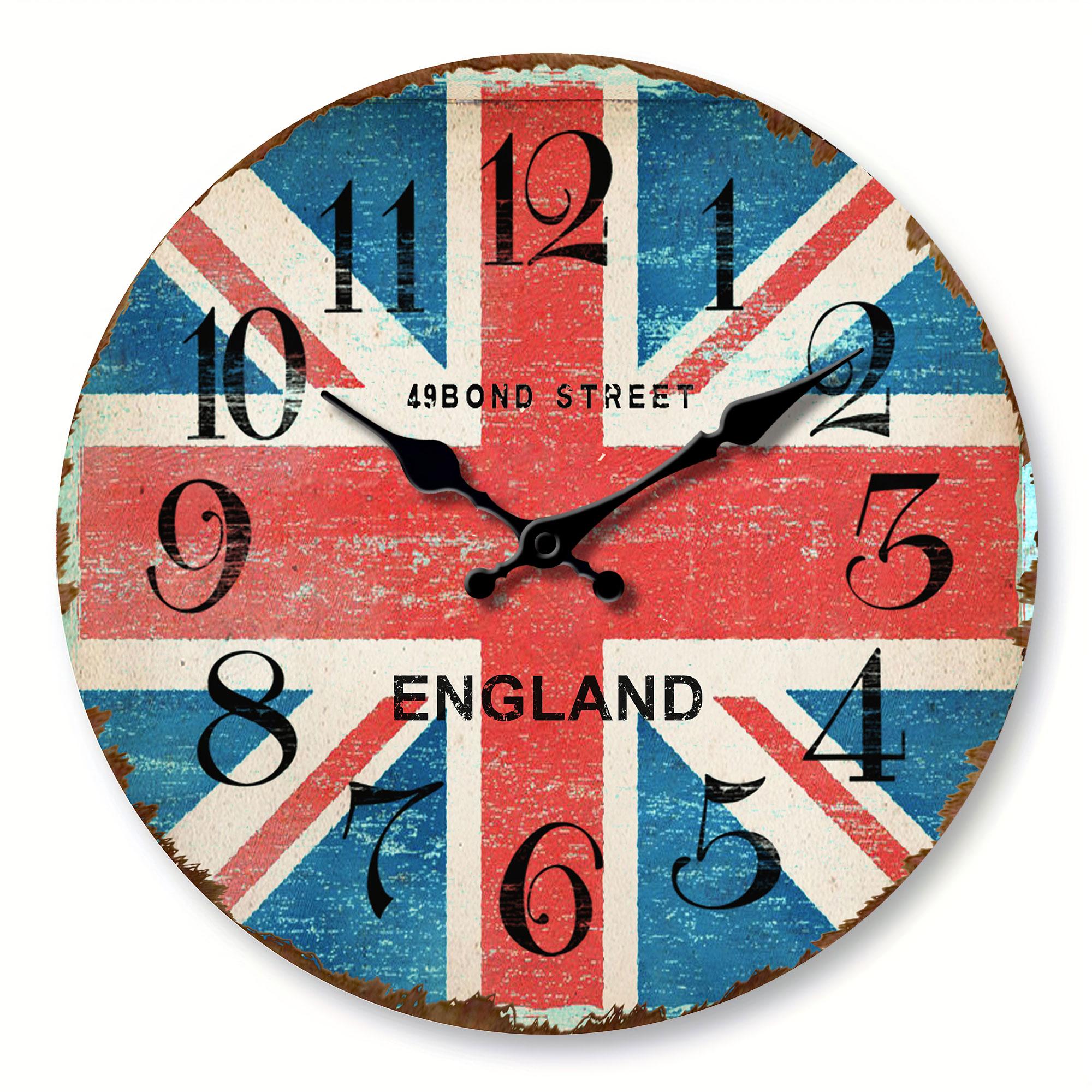 

1pc Vintage Wooden Wall clock, 49 Bond Street Shopping Centre Design Wall clock, English Flag Wall clock, Silent clock, Living R 10 inch