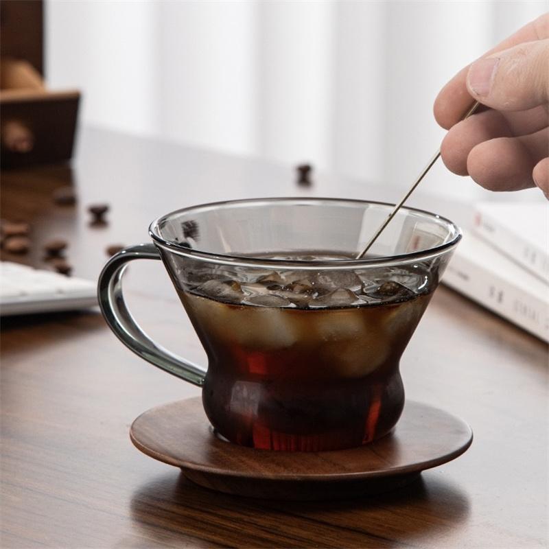 230ml Iced Americano Glass Coffee Mug With Wooden Coaster Spoon Afternoon Tea Cup and Saucer Set Drinkware 230ML