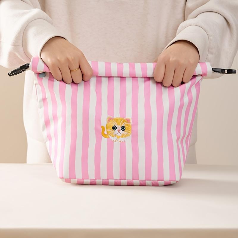 

1 шт. портативная ручная сумка для ланча для женщин, с конструкцией свернутого верха, без контакта с пищевыми продуктами, термосумка со свободно регулируемым объемом розовый