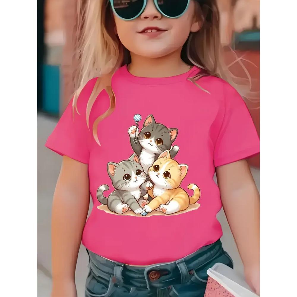 Baby Girl Clothing 3D Cat Print Kids Clothes Short Sleeve T-Shirts for Children Top Tees O-Neck Casual 2025 Children's Clothing
