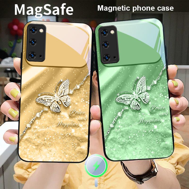 An Elegant Blue Butterfly For Samsung S25 S25 Edge S25Ultra S8 9 10 20 S21 Pro 22 Plus S23 FE S24 Ultra Magsafe Glass Phone Case