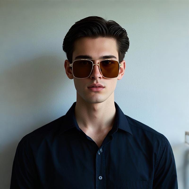 Non-polarized Fashion Square Metal Frame Double Beams Men Women Sunglasses Driving Cycling Fishing Men Sun Eyeglasses