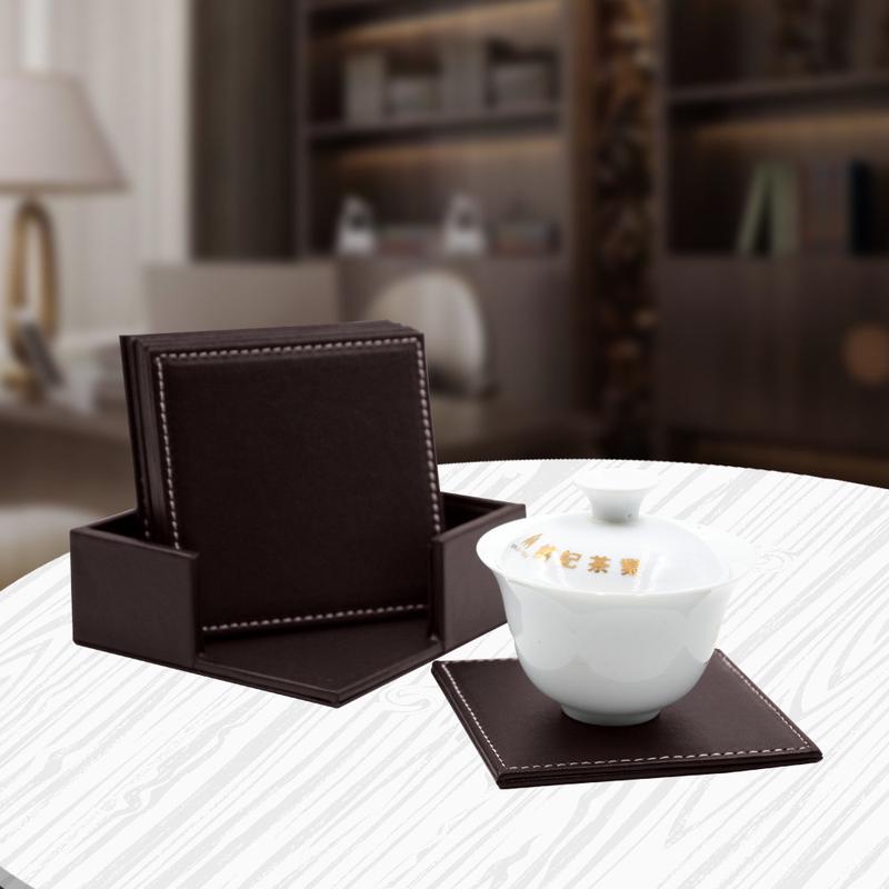 6pcs/set Leather Heat Insulation Coasters Tea Square Leather Tea Coffee Cup Pad Desk Decor