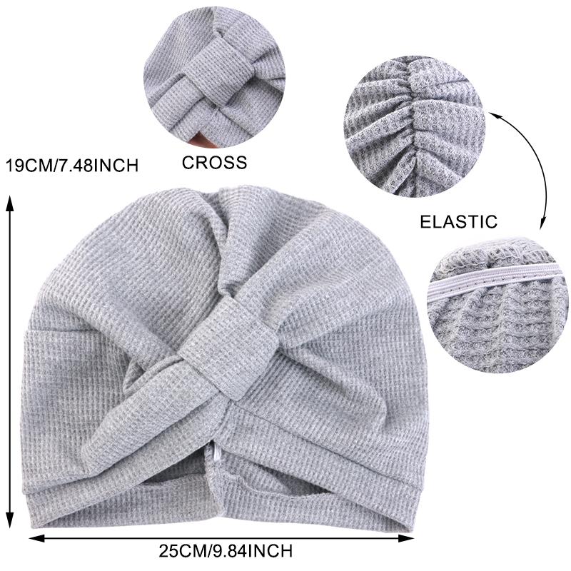 New Women's Cotton Thickened Waffle Square Knotted Turban Head Wrap Cancer Chemo Beanies Cap Headwear Cap Bonnet Hair Loss Hat