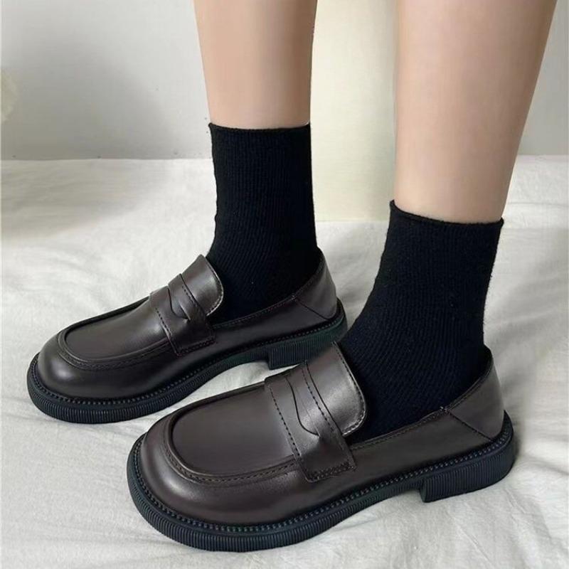 Loafers with Round Toe and Thick-soled Leather Shoes Are Casual and Versatile Single Shoes