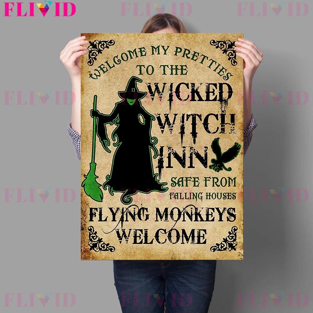 Black Cat Curse Witch Art Prints Moon Birds Witch And Wicked Wicca Inn Poster And Prints Decor Wall Art Canvas Painting No Frame