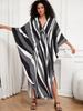 EDOLYNSA Striped Lady Kaftan Black Robe Oversized Light jacket Summer wear Vacation Party Long Dress Bathrobe Beach dress Q1289