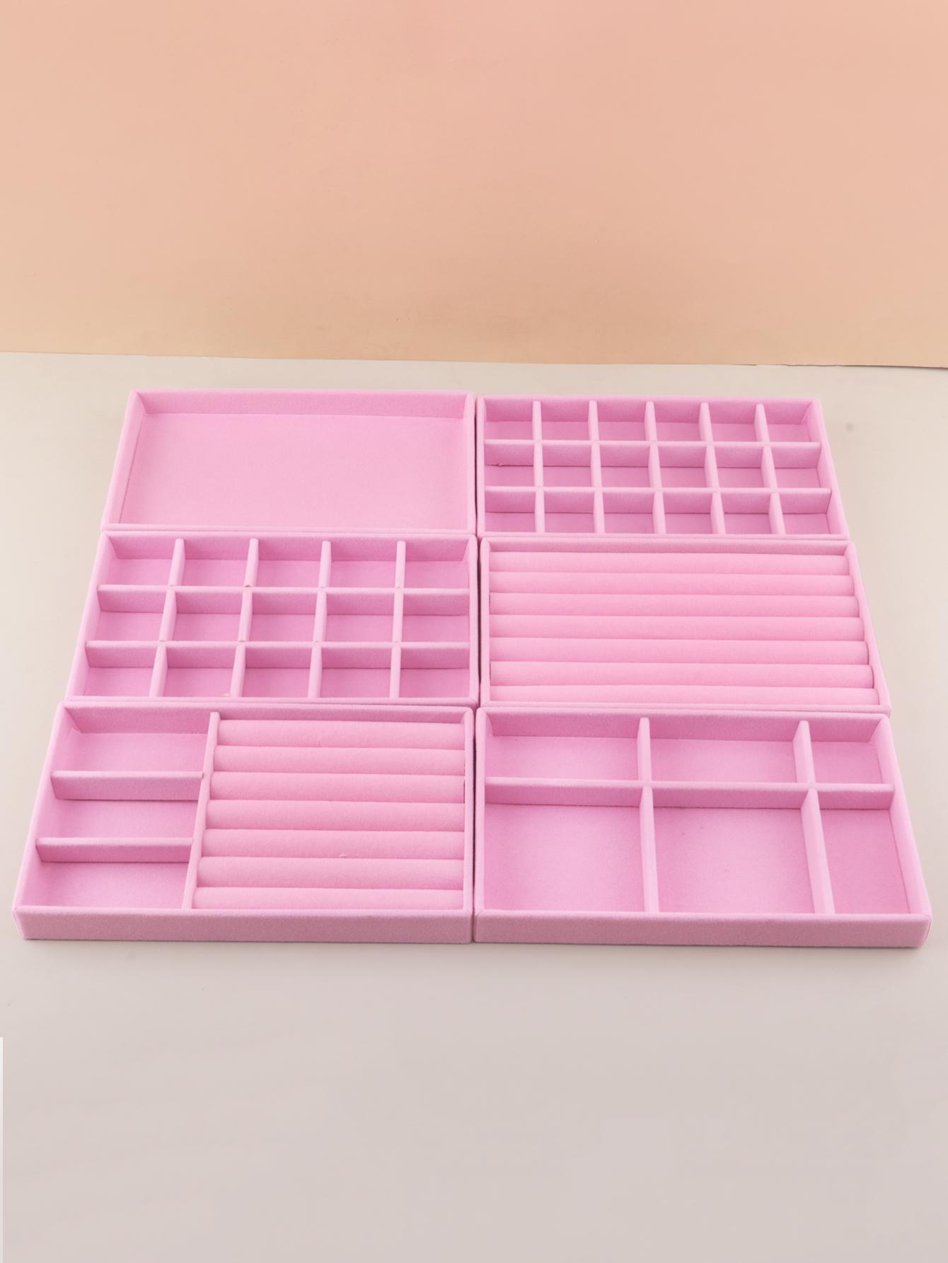 

6 шт./набор органайзер для ювелирных изделий бархатный лоток для хранения ювелирных изделий дисплей кольцо браслет ожерелье коробка для хранения витрина ящик органайзер лотки розовый