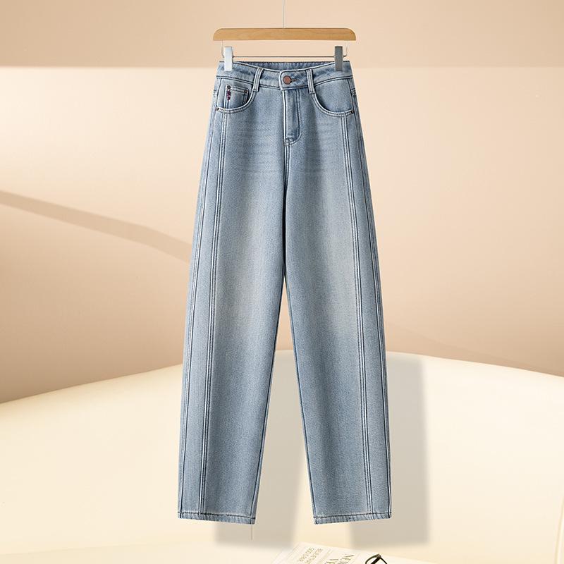 Women's Sickle Jeans 2025 Autumn/Winter High Waist Slimming Wide-Leg Pants with Velvet Lining