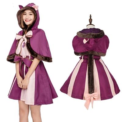 [JUNDOMECY] Halloween Costume Cheshire Cat Cosplay Animal Cat Adult Women's Cute Cat Ears Cape Tail Purple Costume Event Party Costume Cultural Festiv