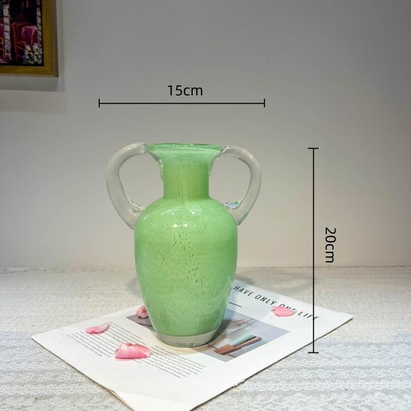 Colored Glass Vase Retro Handle Teapot Flower Vase Flower Arrangement Accessories Flowerpot Terrarium Home Decoration