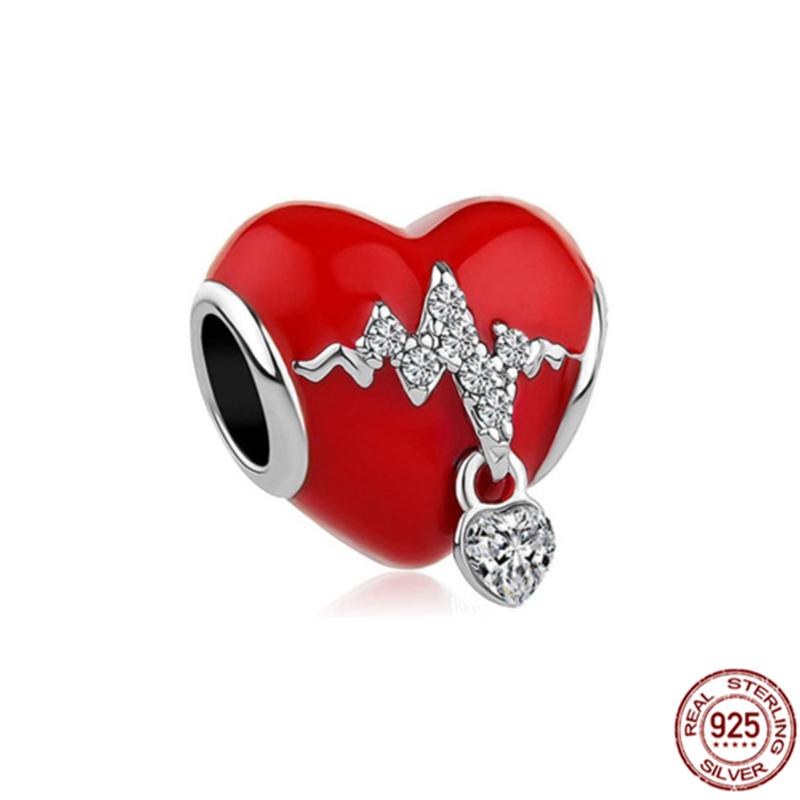 Red Series S925 Sterling Silver Sparkling Hearts Hot Air Balloon Rose Dangle Charm Bead Fit Original  Bracelet DIY Jewelry