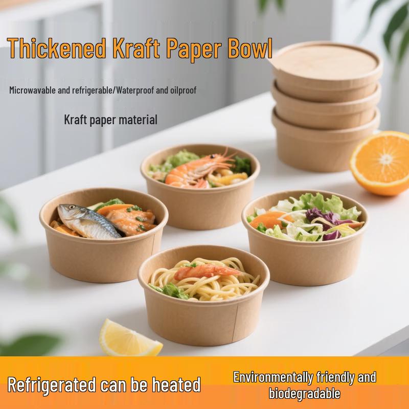 Jinsu Disposable Kraft Paper Salad Bowl with Lid