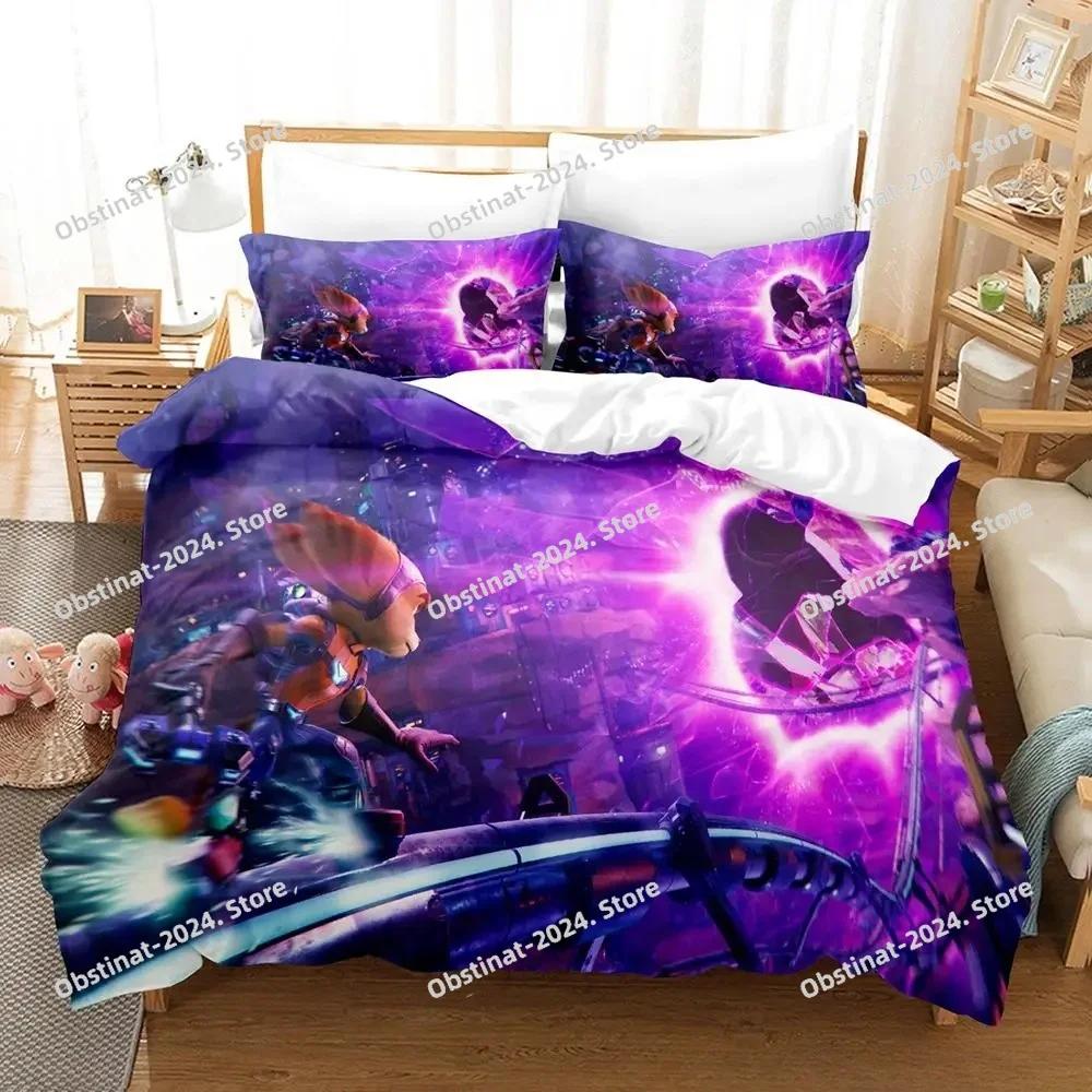 Personelity Game Anime Ratchet Clank Rift Apart Bedding Set Printed Bed Set With Pillowcase Bed Duvet Cover Queen King Size