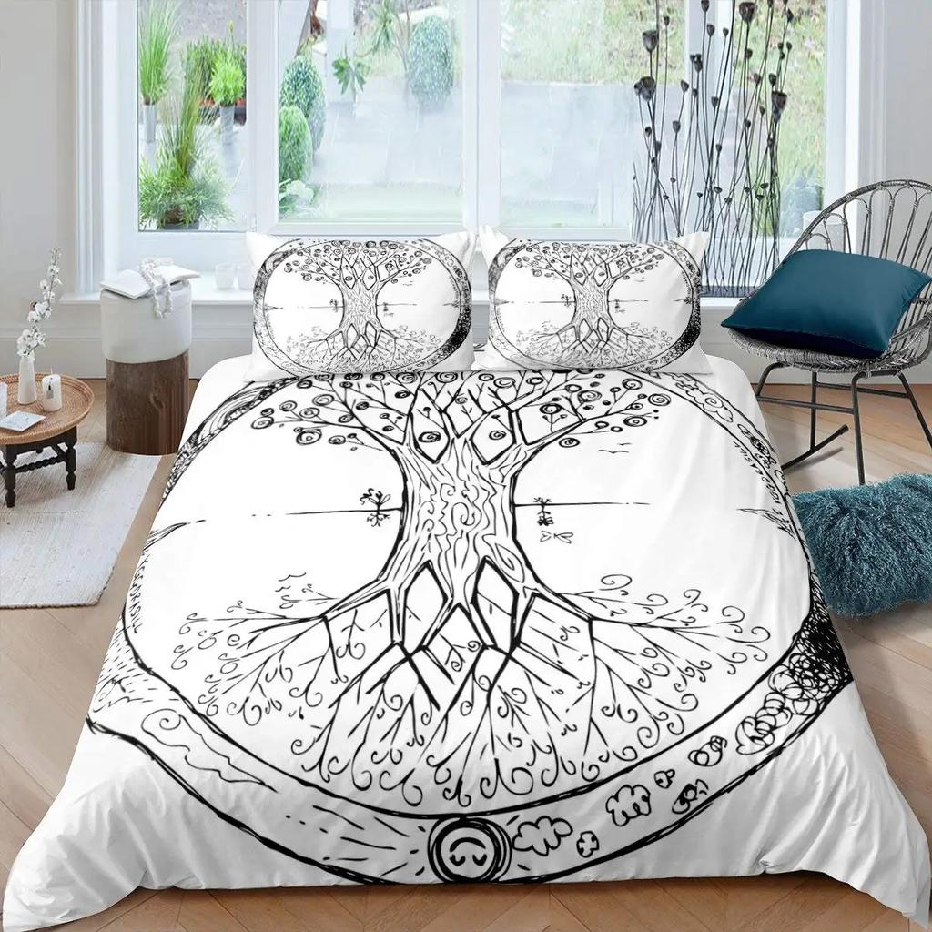 Tree of Life Duvet Cover Set Natural Scenery Bedding Set Botanical Branches Comforter Cover Autumn Leaves King Size Quilt Cover