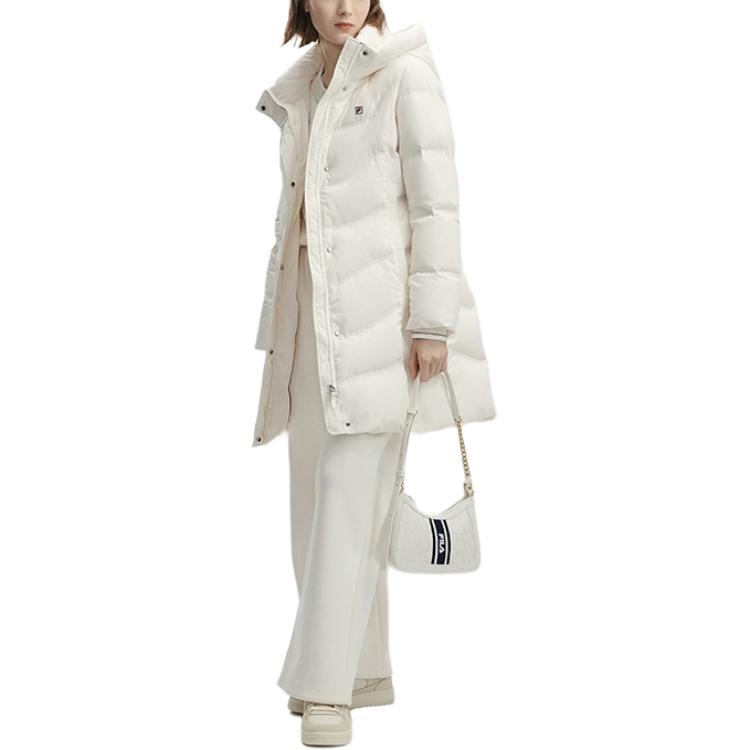 Fila Official 2023 Winter New Mid-Length Warm Down Jacket Women Outerwear Steam-White F11W341910F-IV