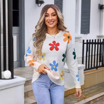 Suéter de Tricô Feminino Outono/Inverno Flor Tamanho Plus