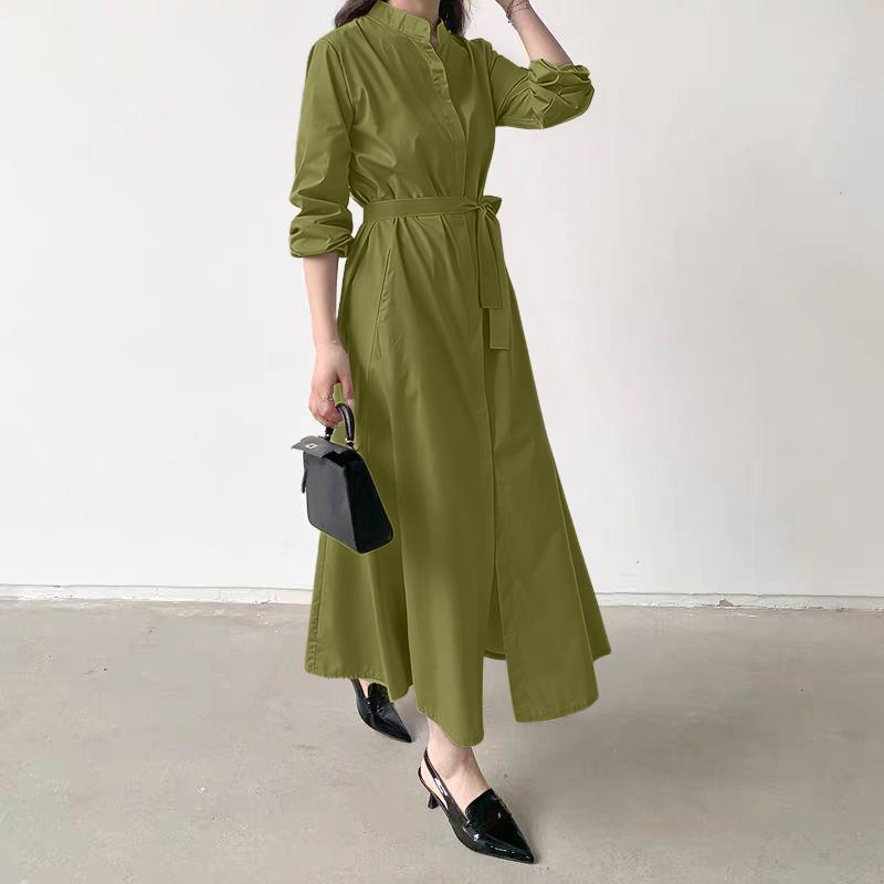 ZANZEA Women Stand Collar Loose Casual Long Sleeve Dress