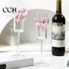 Butterfly Wine Glass Champagne Flutes with 3D Pink Decoration Wedding Glasses Faux Crystal Party Anniversary