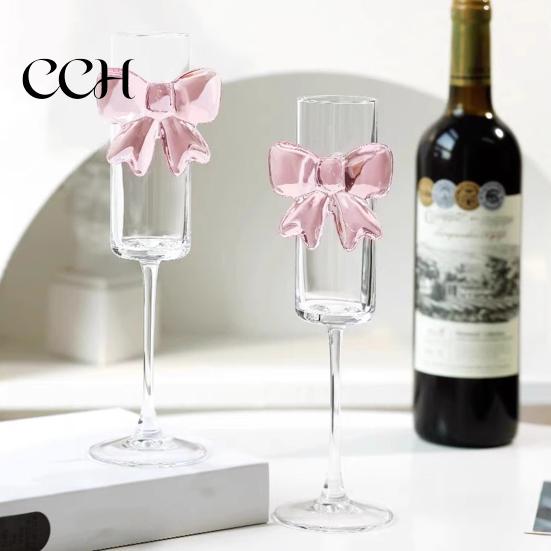 Butterfly Wine Glass Champagne Flutes with 3D Pink Decoration Wedding Glasses Faux Crystal Party Anniversary