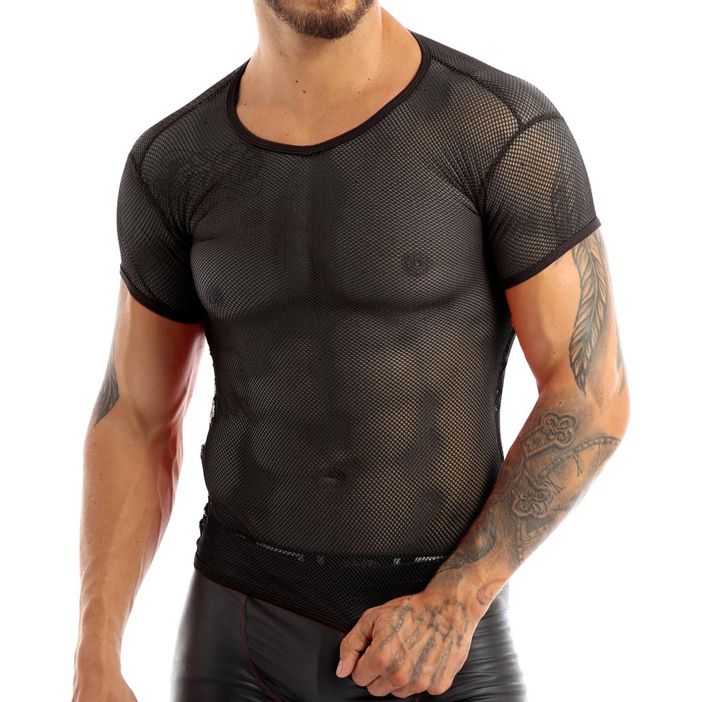 Mens Short Sleeve Mesh Tops Gym Wear Muscle T-shirt Sports Tee Shirts
