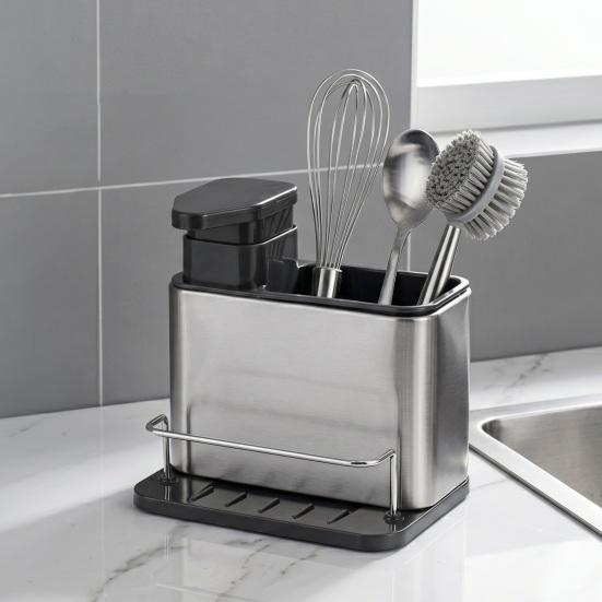 Stainless Steel Cutlery Organizer Multi Compartment Storage Box Dishwasher Safe Silver Kitchen Utensil Holder with Drainage Holes Non-Slip Countertop