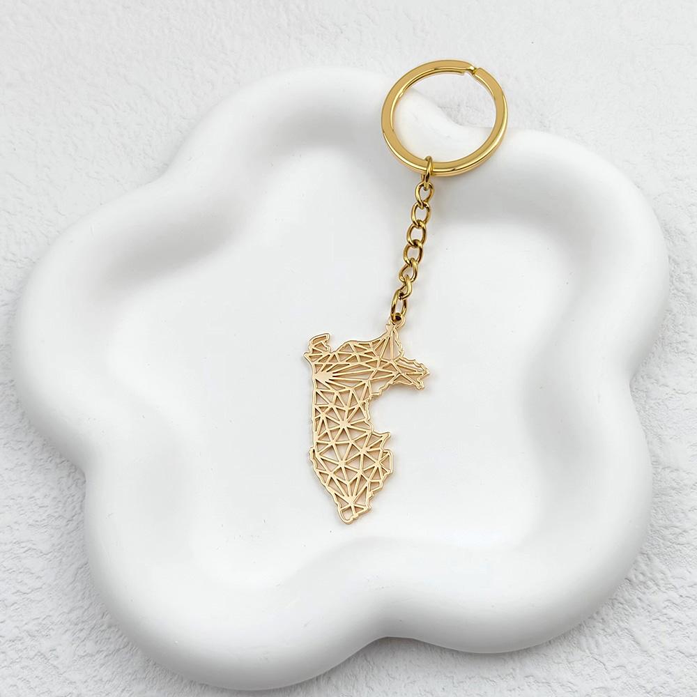 Stainless Steel Peru Map Keychain Maps Pendant Key Chains Ring for Women Men Car Accessories Jewelry Party Gifts Wholesale