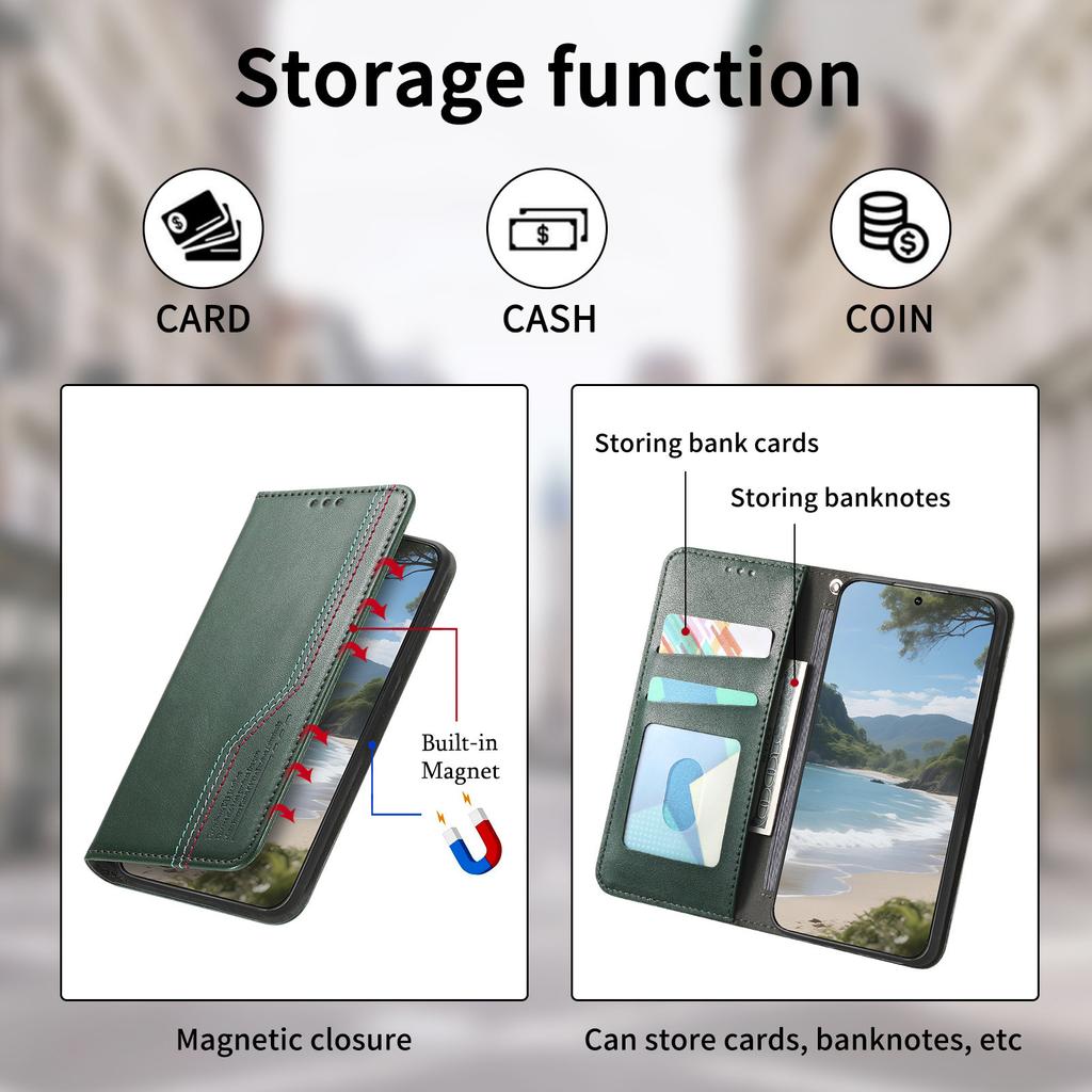 Multifunksjonelt Vintage Luksus Etui for Oppo A3 Pro/A5 Pro/Realme C63/C75/Reno12 F...Stativ + Kortlomme + Sklisikker Stropp | Semsket skinn & Lær (4 farger)