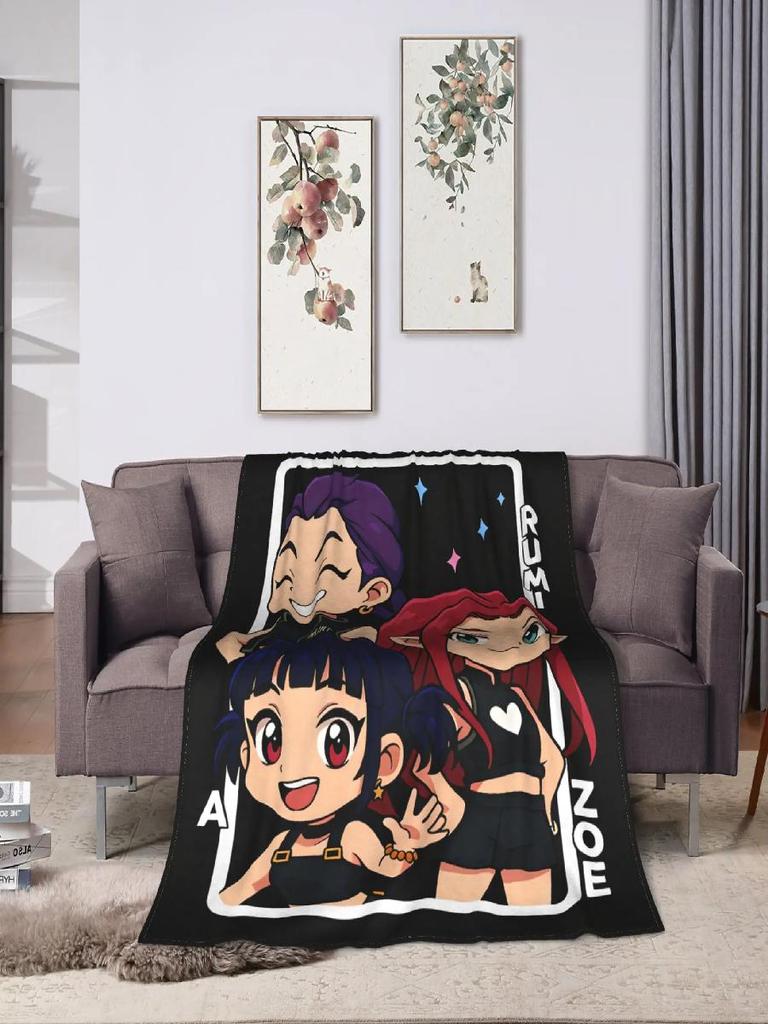 Super Soft Throw Blanket for Kids Airplane Travel KPop Demon Hunters Flannel Bedspread Comfortable Bedroom Sofa Bed Home Textile