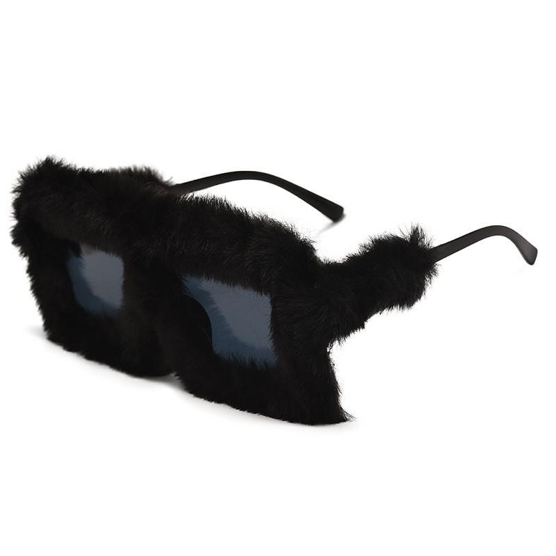 Hot-selling ruffian plush large frame thin sunglasses women's European and American fashion personalized cat eye sunglasses
