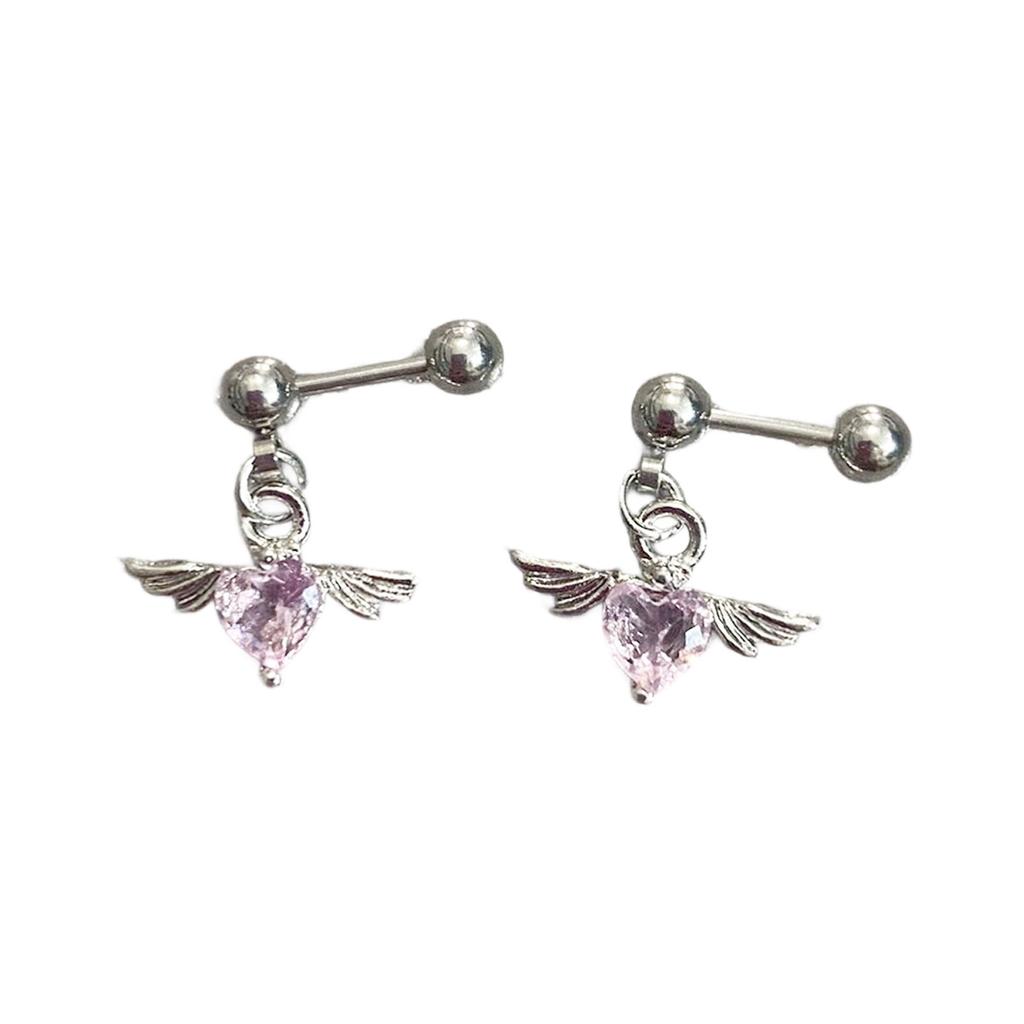 Stainless Steel Angel Wing Heart Stud Earrings Hypoallergenic Ear Studs Lightweight Jewelry For Women Everyday Wear