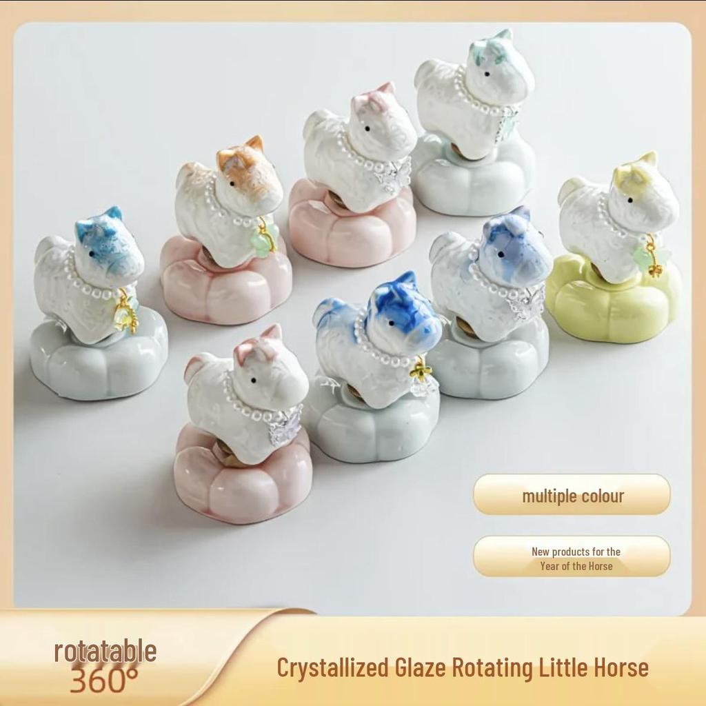 Rotating Crystal Glaze Ceramic Horse Tea Pet Ornament - Year of the Horse Gift.
