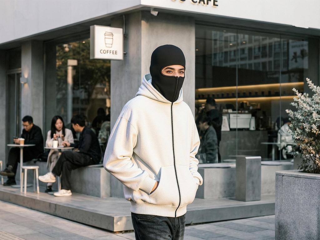 Full-Zip Hoodie with Integrated Face Cover Unisex - Oversized Fit, Kangaroo Pocket, Soft Fabric for Daily Casual & Urban Fashion Outfits