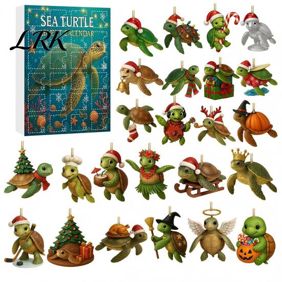 Christmas Gift for Kids Advent Calendar 2026, 24 Days Sea Turtle/Big Foot/Highland Cow/Dog Ornaments Winter Snowman Ornament Countdown Calendar,