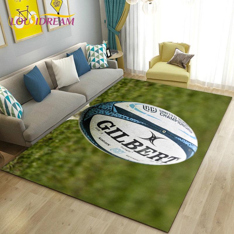 Amerikanisches Footballfeld Rugby Bereichsteppich Groß, Teppich für Wohnzimmer Schlafzimmer Sofa Fußmatte Dekoration, Rutschfeste Bodenmatte 3D