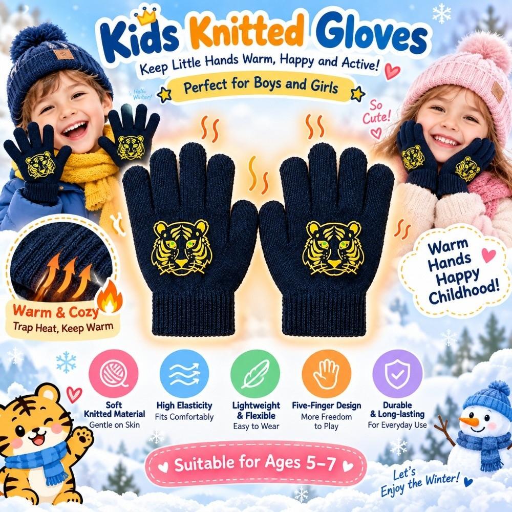 Cartoon Print Children Winter Warm Gloves Full Finger Thermal Gloves  Outdoor Play