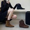 New Spot [exquisite Version] Leather Thin Short Boots Women's Inner Height Increase Autumn and Winter New One-pedal Cowhide Women's Style