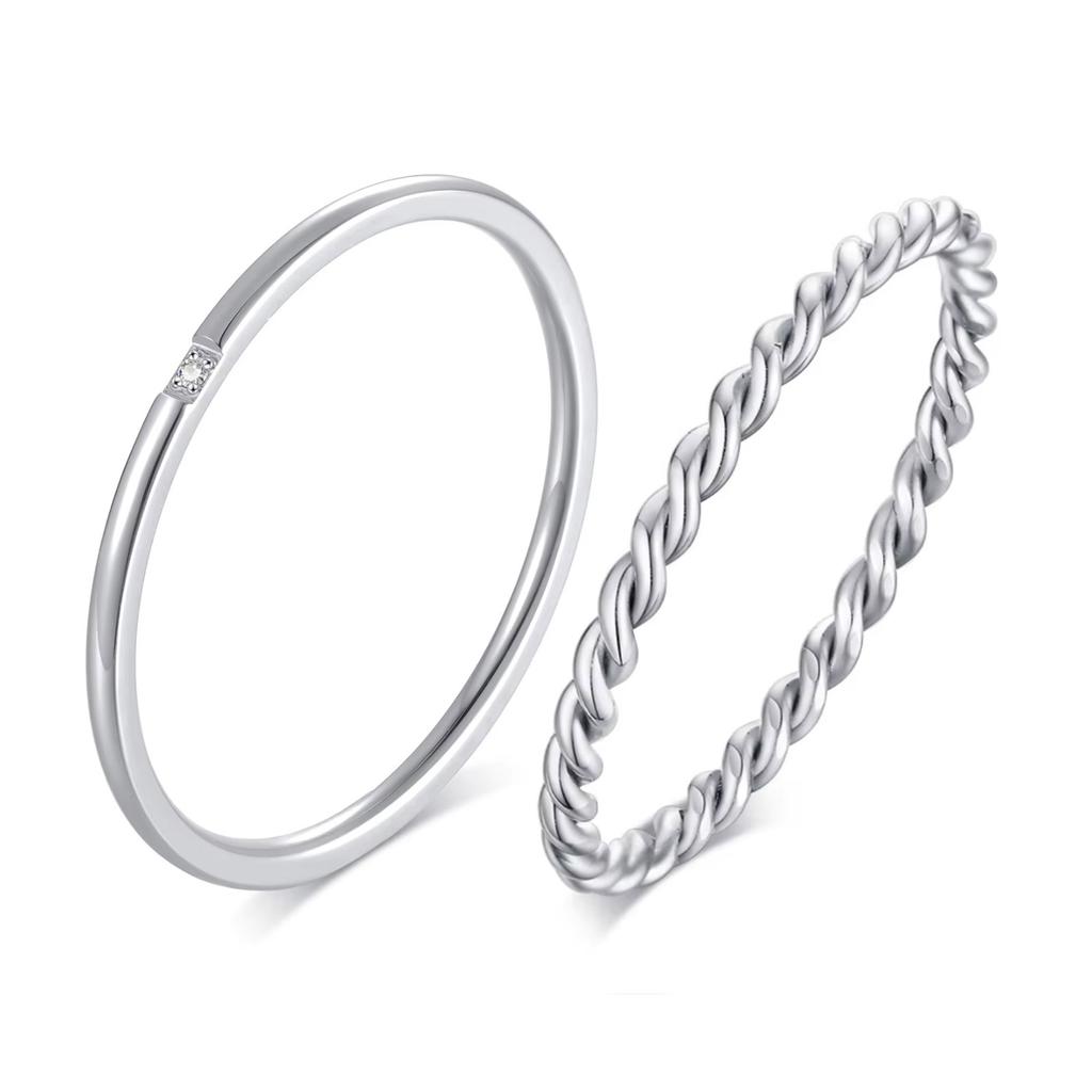 Chic Twisted Rope Slim Ring for Women, Stainless Steel Metal Wedding Rings Finger Band, New Elegant Simple Vintage Party Jewelry